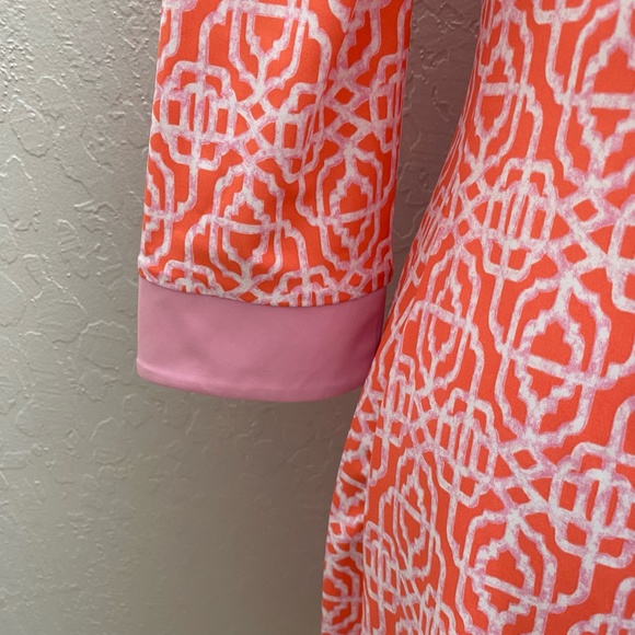 Cabana Life/Talbots Embroidered Tunic Dress Contrast Neckline Coral Lattice S - Picture 6 of 14